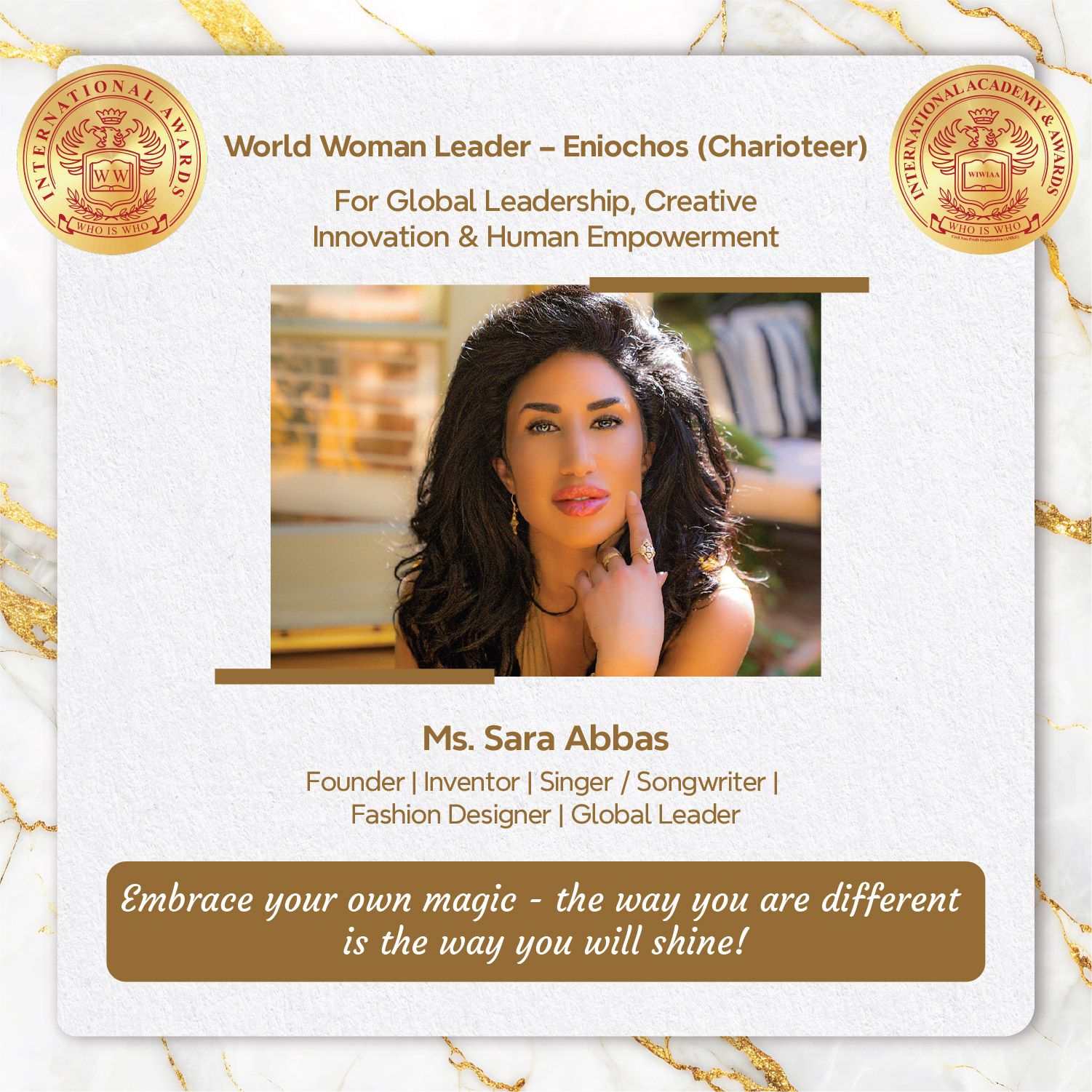 Sara Abbas Official Award Flyer via WIWIAA